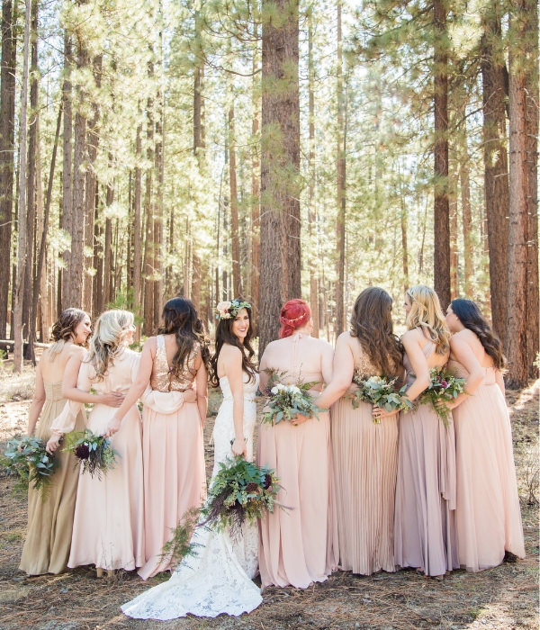 Joyful Lake Tahoe Wedding Planners bride and maids under Tahoe Pines, fall wedding at venue Sand Harbor Lake Tahoe, Joy of Life Events