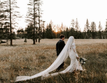 Joyful Lake Tahoe Wedding Planners couple walking in meadow at sunset,  wedding at venue Mitchell's Mountain Meadows Sierraville near Truckee, Joy of Life Events image by The Shepards Photo