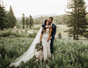 Joyful Lake Tahoe Wedding Planners couple standing in meadow laughing,  wedding at venue Mitchell's Mountain Meadows Sierraville near Truckee, Joy of Life Events image by Lukas Korynta